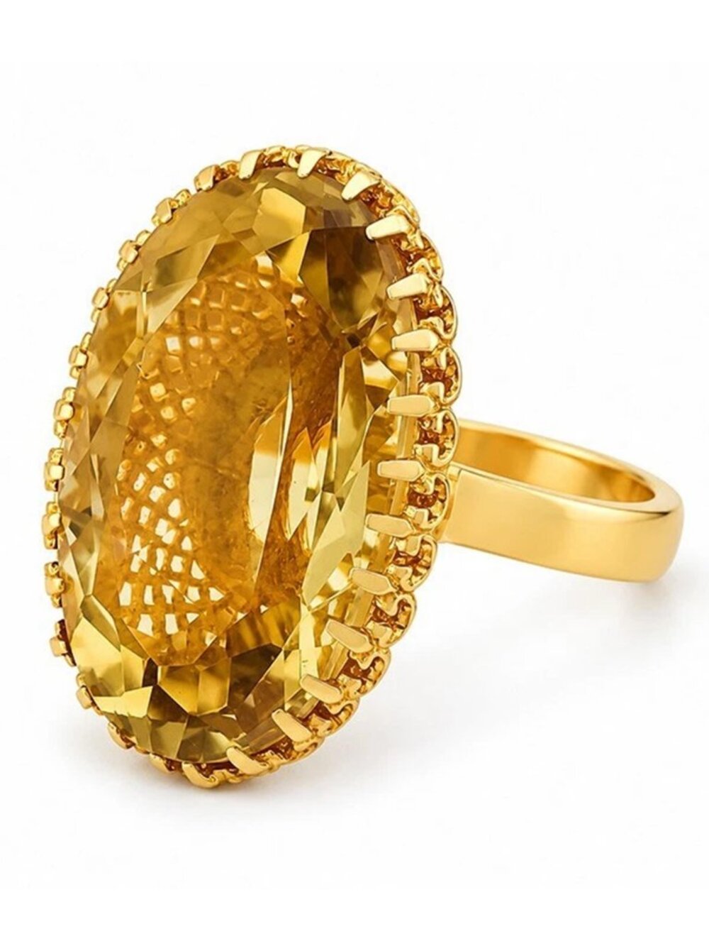 Genuine 17.34 Carats Yellow Topaz Ring 18k Solid Yellow Gold